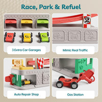 TOP BRIGHT wooden toddler car ramp race track with rooftop parking lot and 4 colorful cars - view 17
