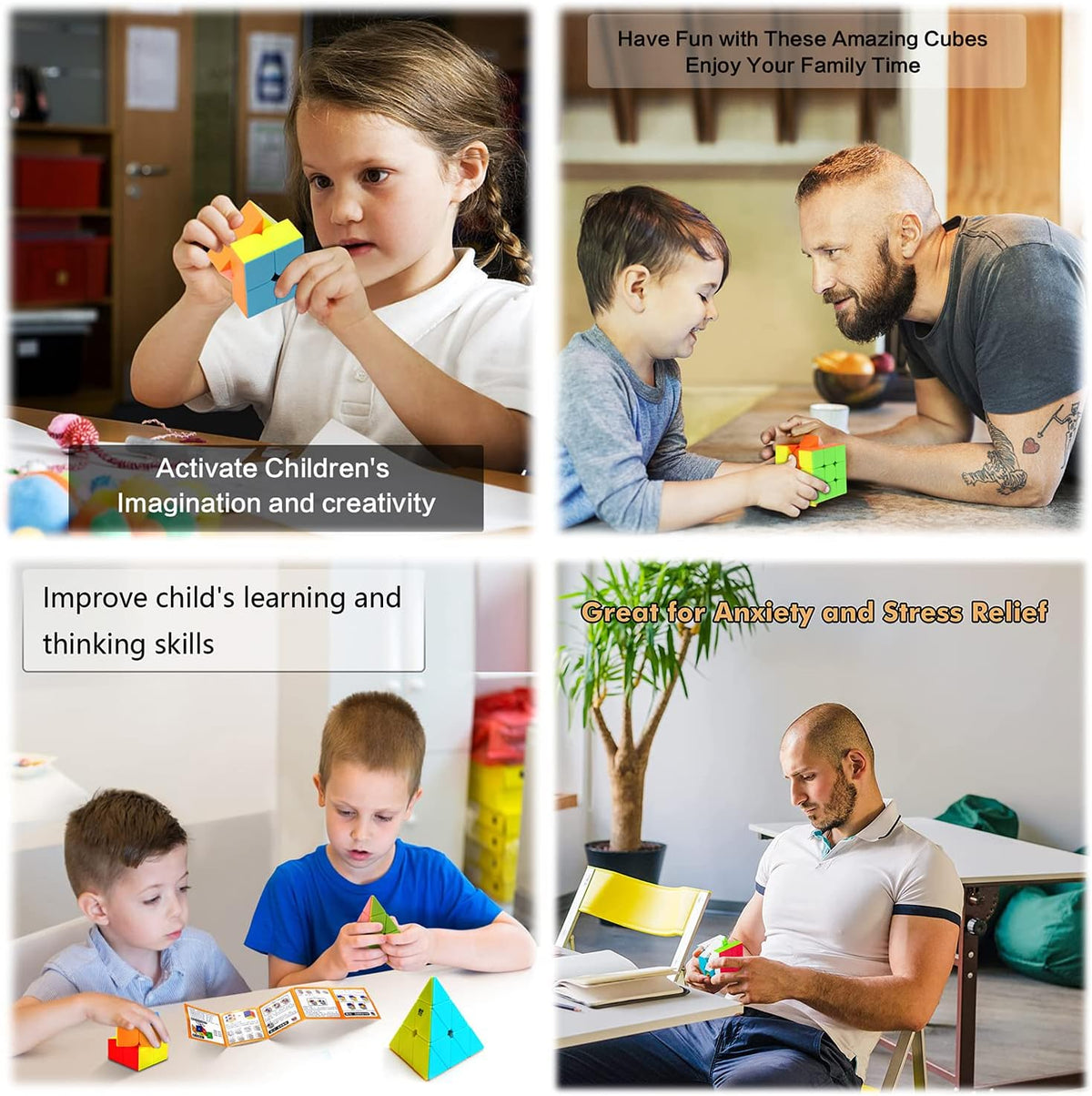 Speed Cube Set, ROXENDA 2x2 3x3 4x4 Megaminx Pyramid Puzzle Cube[5 Pack] – Fun for Kids & Family - 7 Pack Stickerless - image 4