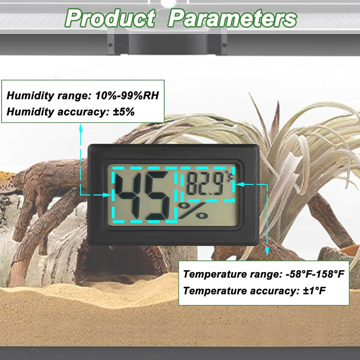 Reptile Thermometer and Humidity Gauge Digtal Terrarium Thermometer - 4 / rectangle - image 3