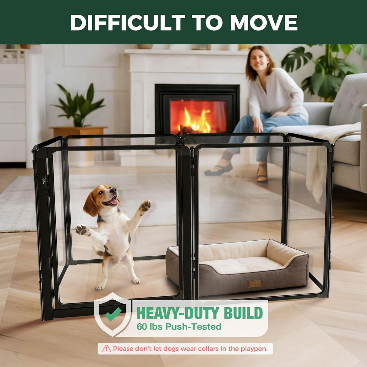 FXW AuraSpace Pro Clear Acrylic Indoor Dog Playpen, 32" H - Black / 32"H / 5 Panels + 1 Gate - image 3