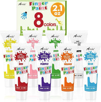 AROIC 8PCS Washable Finger Paint, Non-Toxic Finger Paints – Fun for Kids & Family - 8 Colors (2.1oz)