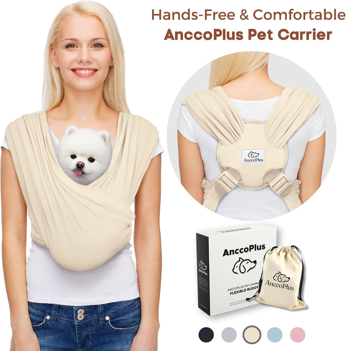Small Dog Sling Carrier, Hands-Free - Beige / Regular - image 2