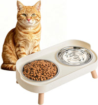 Elevated Cat Bowls Set - Raised Cat Food and Water Bowl Set with Non Slip Stand - Pet Feeding - White