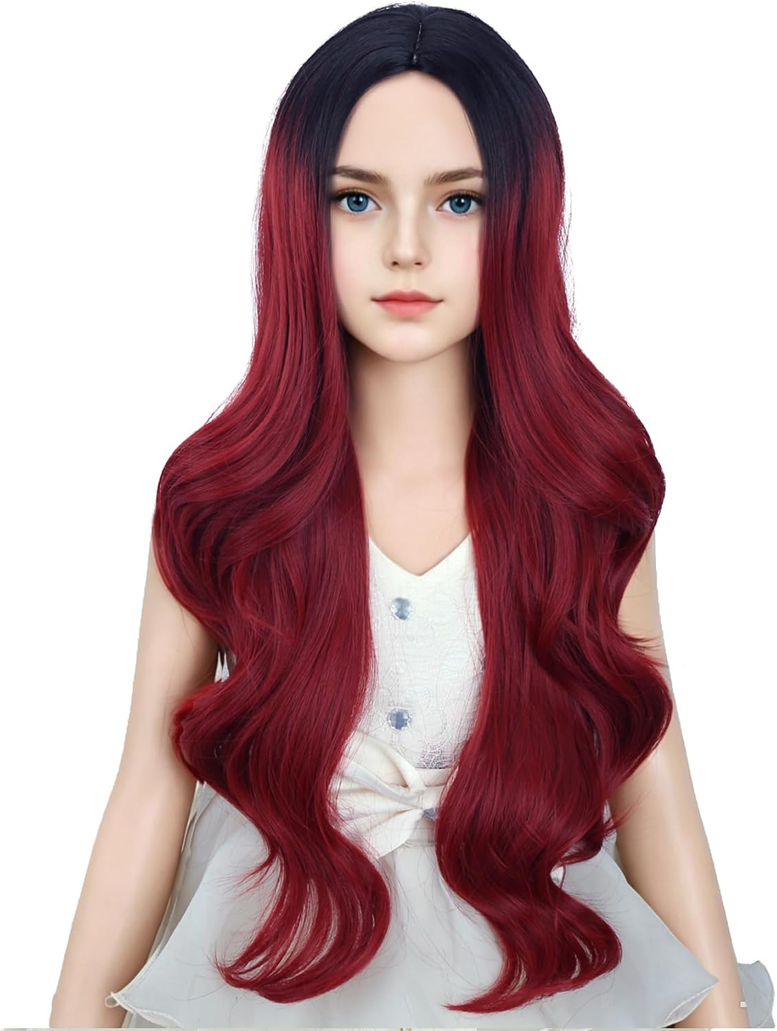 DUDUWIG long black wavy curly middle part wig for kids with wig cap - view 20