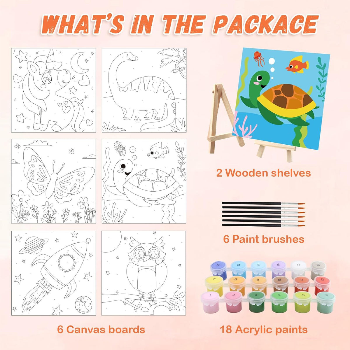 goldentime Kids Paint by Number Kits Including 6 Pre-Drawn Canvas - unicorn - image 2