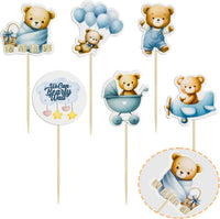 Gyufise 36Pcs Baby Shower Bear Cupcake Toppers Moon Baby Bear Baby - Blue Coffee - image 3