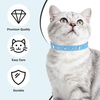 Leather Cat Collar, Breakaway Kitten Collars with Bell, Black – Essentials for Small Pets - Light Blue_Star & Moon / 8"-12" Cats / Mini Dogs(Pack of 1) - image 3