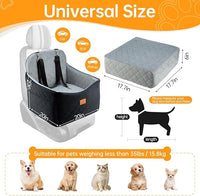 Dog Car Seats for Small/Medium Dogs, FurFrolic Memory Foam Dog Booster Seat for Small Dogs up to 35 lbs, Travel Pet Car Seat with Washable Detachable Cover, Storage Pockets, 2 Safety Belts, Black Gray