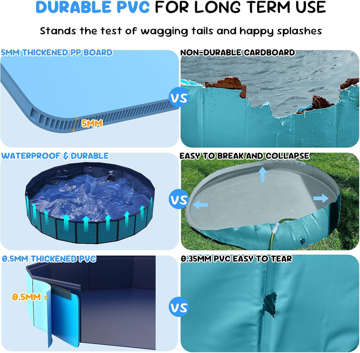 47'' Foldable Dog Pet Bath Pool, Heavy Duty Non-Slip Kiddie Pool - L - 47*12 IN - 90 Gal - image 2