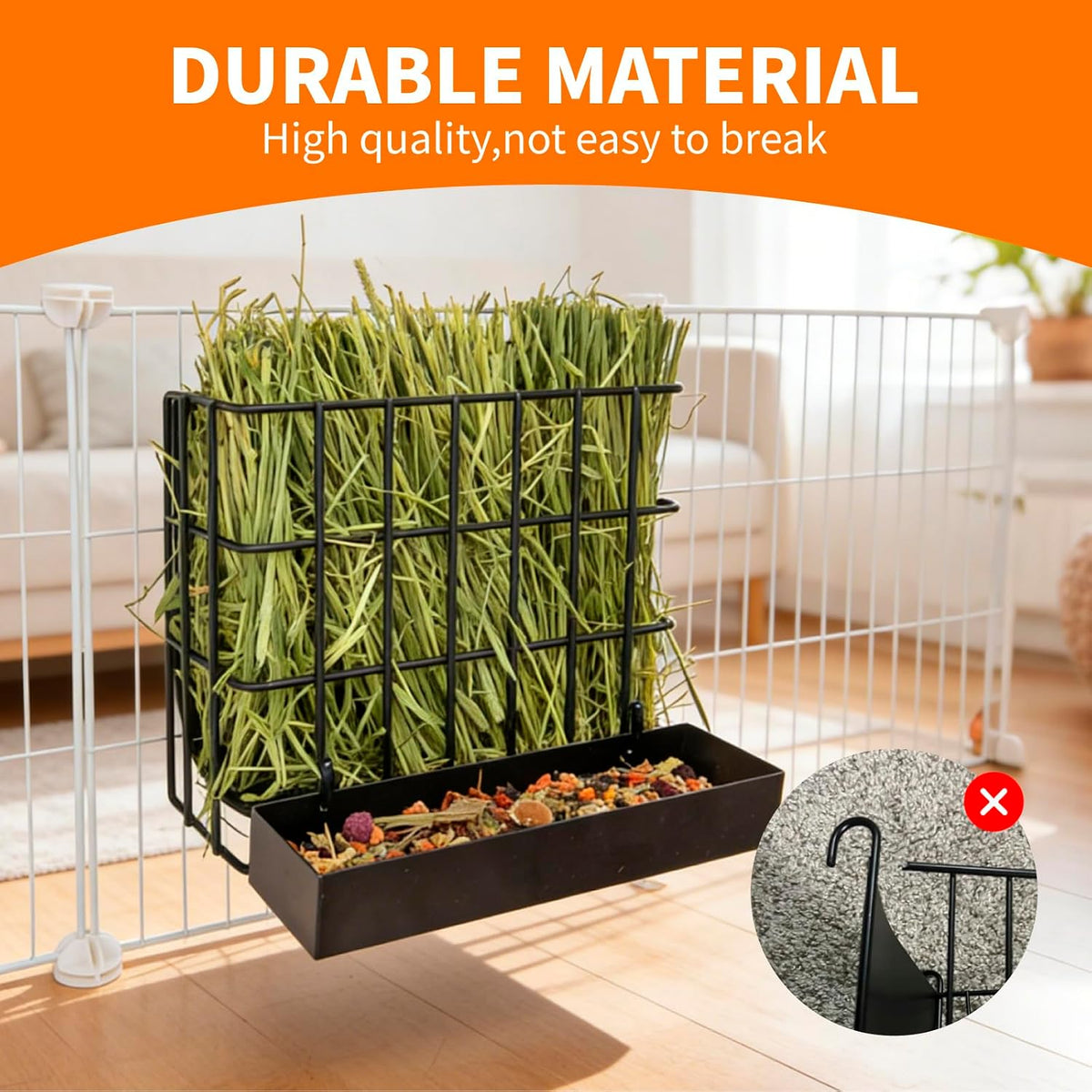 3 in 1 Guinea Pig Hay Feeder with Litter Box & Water Bowl - 10in feeder-box / Black - image 4