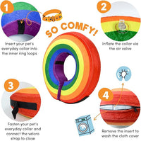 BENCMATE Inflatable Dog Cone Collar Alternative, Soft Dog Cone for Small Medium Large Dogs and Cats, Neck Recovery ECollar Donut Collar After Surgery (Large, Rainbow)