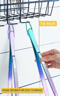 JETKONG 2 Pcs 16-Inch Stainless Steel Fine Tongs Extra Long Chopstick Tongs Long Kitchen Forceps for Cooking (Rainbow)