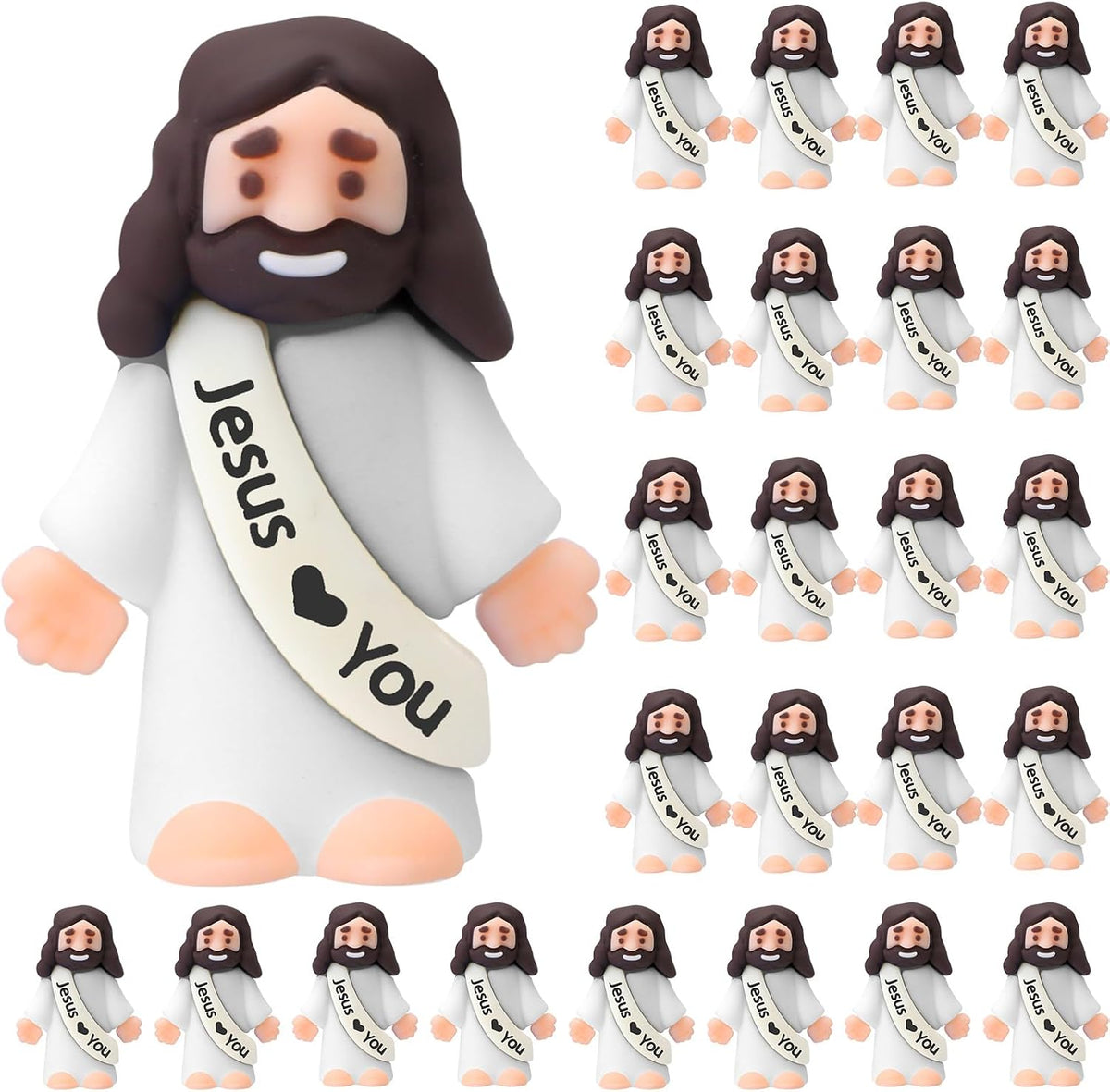 Bememo 25 mini Jesus figures in multicolor rubber, little figurines in robes - view 2