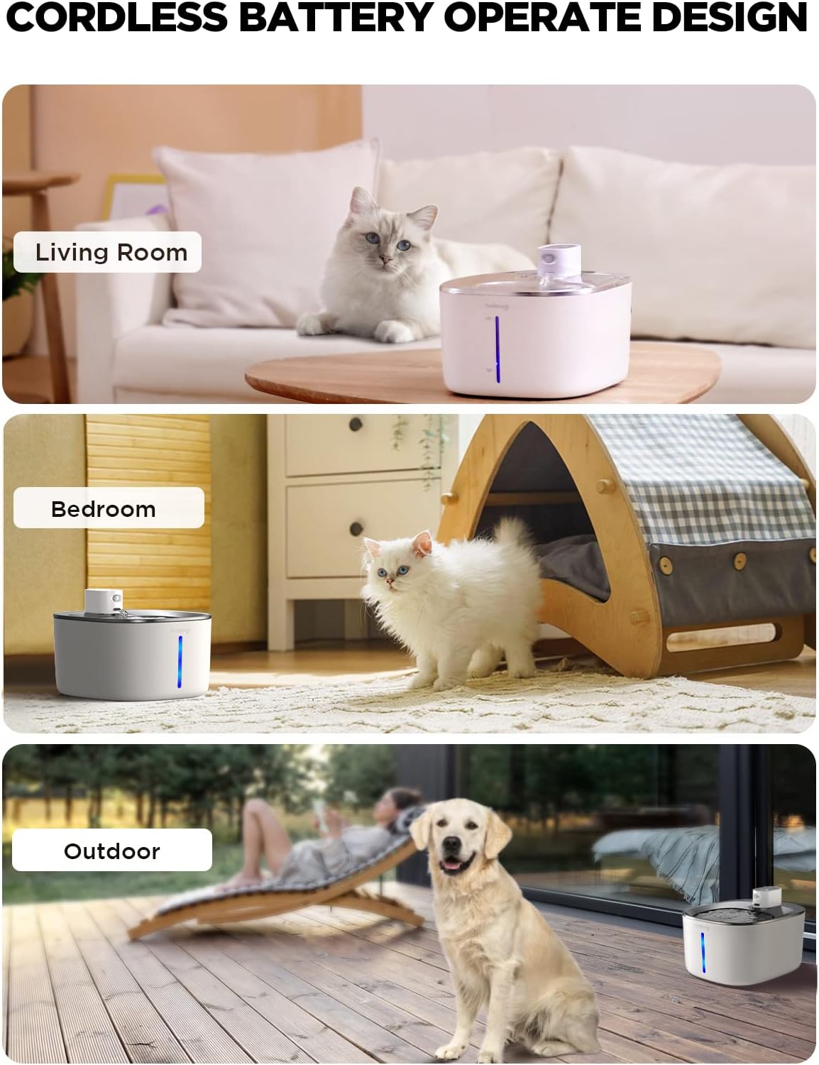 FEELNEEDY Wireless Cat Water Fountain Stainless Steel with Sensor - White Fountain(6 Filters) - image 2