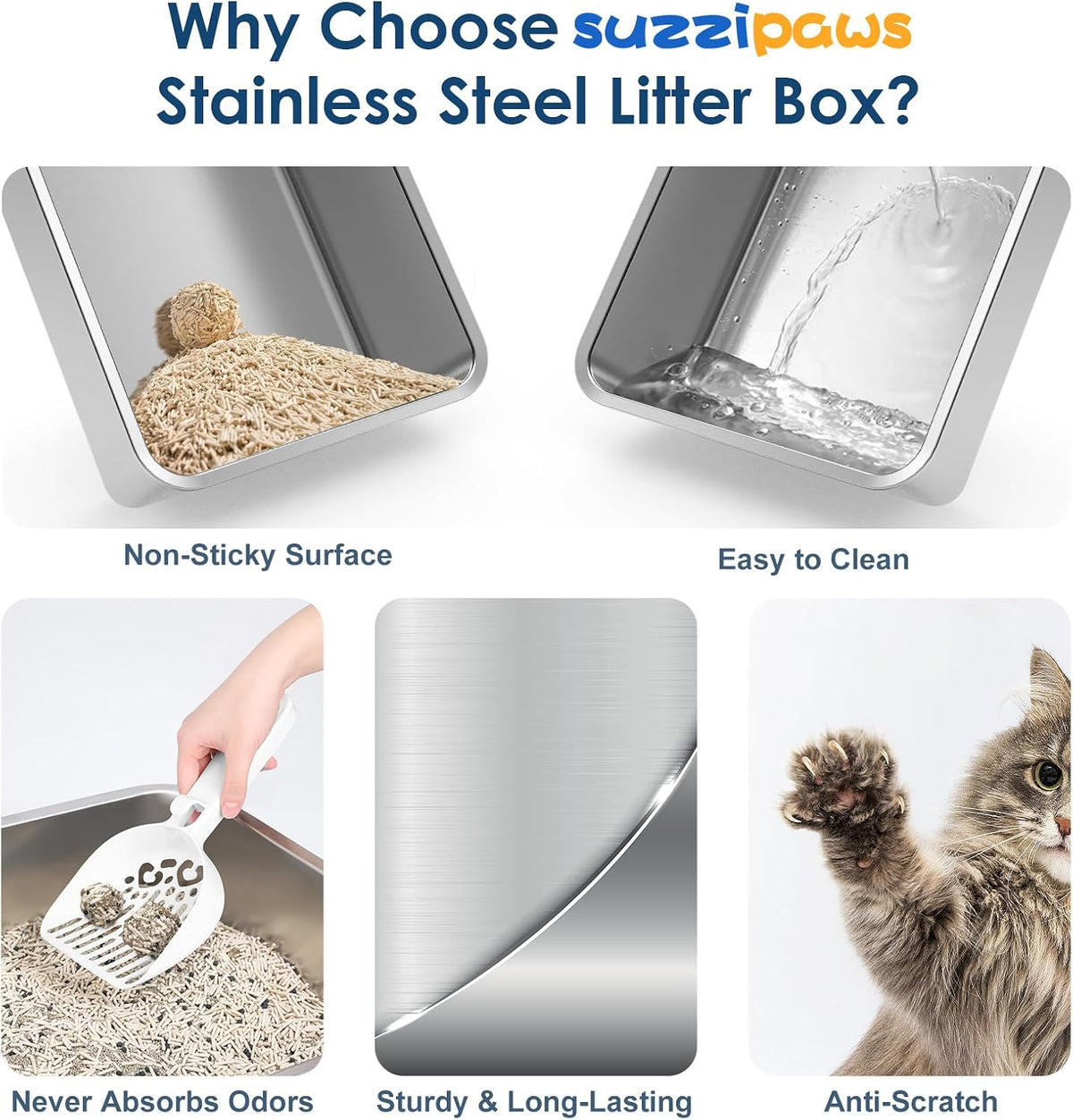 Suzzipaws Stainless Steel Cat Litter Box with Lid for Kittens & Small - 5" Deep / 1.0 - image 2