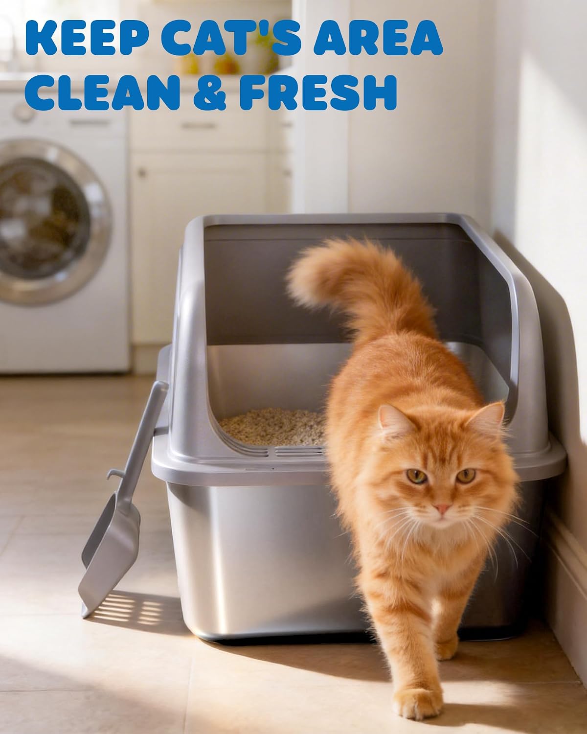 Powools Stainless Steel Cat Litter Box, High-Sided, M - XL (1 Pack) / Grey - image 2