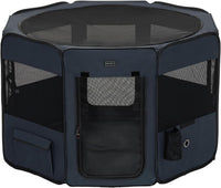 PETSFIT Portable Dog Playpen 36", Removable Waterproof Mat - Blue / Medium (36"x36"x21", 2 Doors)