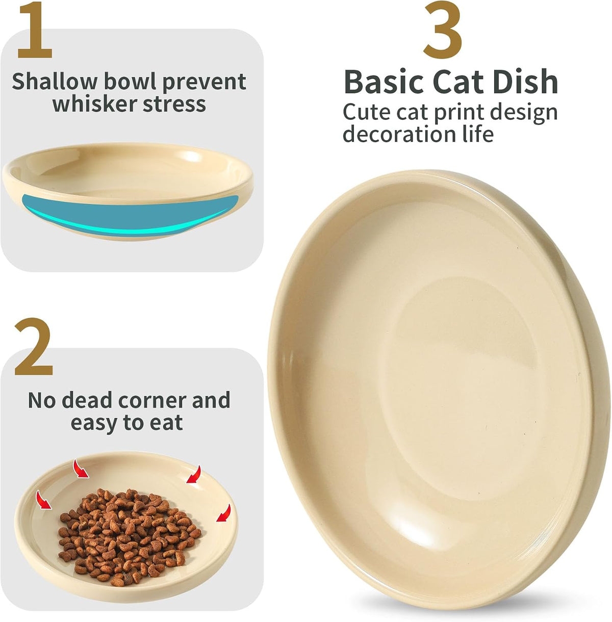 3 PCS Ceramic Cat Bowls, Small Dog Dish - Khaki - image 4