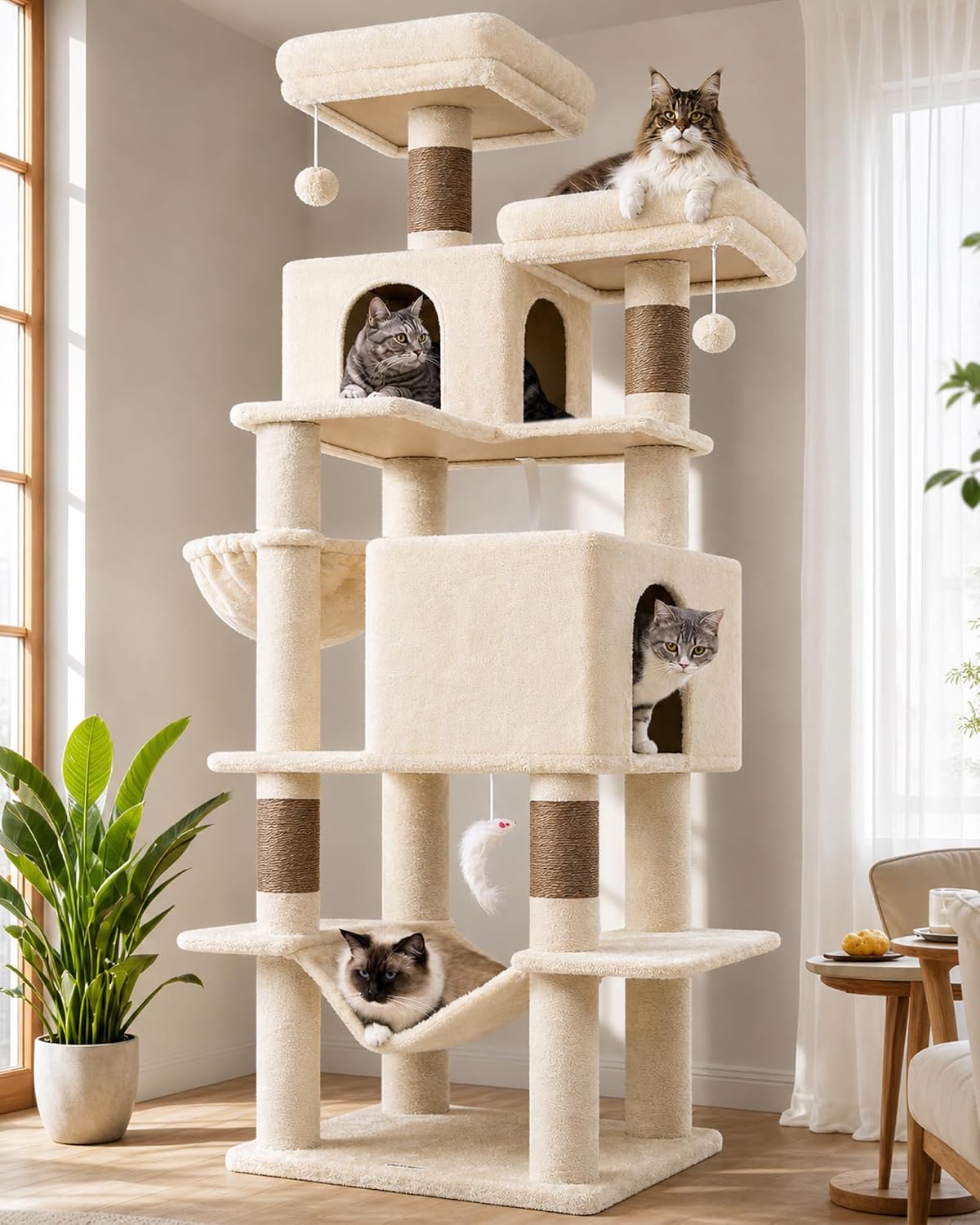 Globlazer Extra Tall Cat Tree Tower for Indoor Cats, F76 - Beige / 76 inch