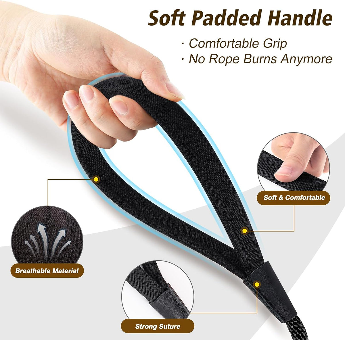 Check Cord Dog Leash Long Lead Obedience Recall Training Tracking - Black / 3/8 inch * 15foot - image 2