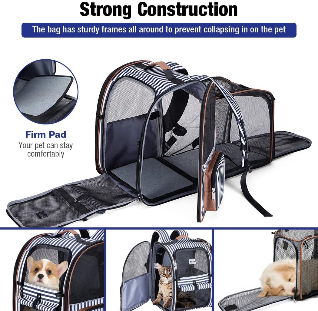 Cat Carrier Backpack, Expandable Pet Carrier with Sun Shade & Full Front Opening, Breathable Mesh - Striped / L-Mesh Window - image 3