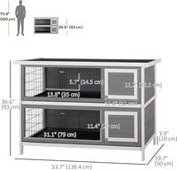 PawHut 54" 2-Story Large Rabbit Hutch Bunny Cage Wooden Pet House Small Animal Habitat with Lockable Doors, No Leak Tray and Waterproof Roof for Outdoor/Indoor Dark Grey