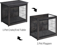 DWANTON Dog Crate Furniture with Cushion, Wooden Kennel Table with Double Doors, Indoor Dog House, Medium Size, 32.5" L, Dark Gray