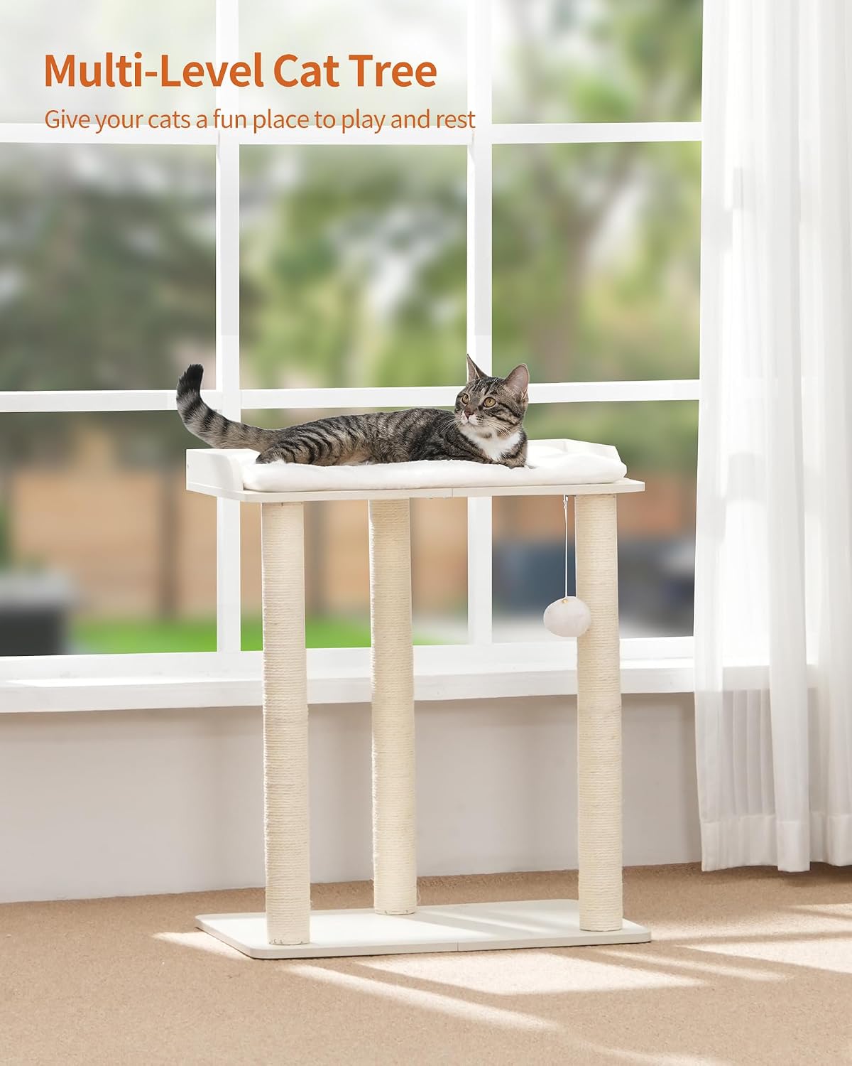 Modern Cat Tree for Large Cats, Full Sisal Cat Scratching Post – Essentials for Cats - White / 22"L x 15.7"W x 26.7"H - image 4