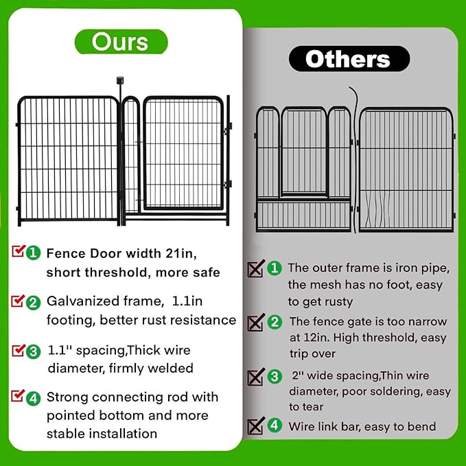 Tall Garden Fence, 52in(H) 10 Panels Total 22.1 Ft(L), Garden Fences and Borders for Dogs, Gate 21 inches Wide with Low Sills. Garden Animal Barrier, Flower Bed Fencing, Black Fencing for Dogs
