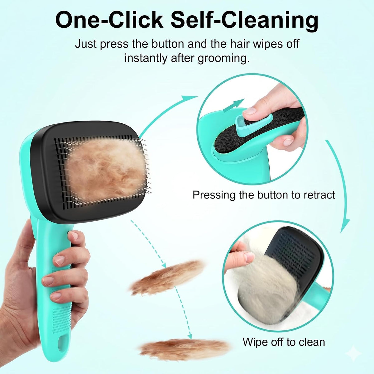 Self Cleaning Slicker Brush for Dog and Cat Shedding – Essentials for Dogs - Aqua Green - image 2