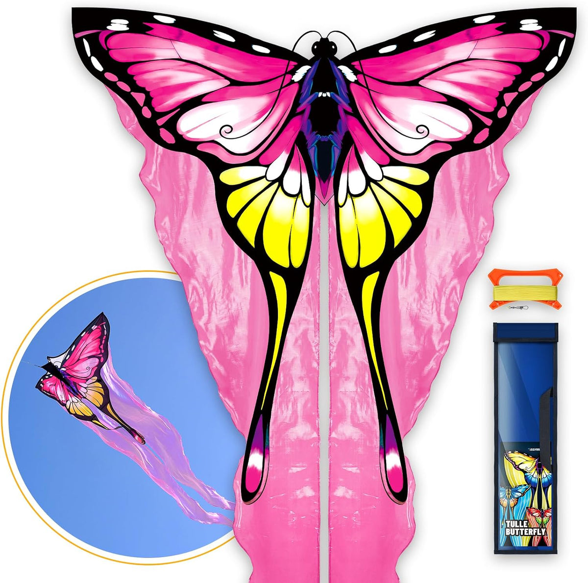 SGftre Tulle Butterfly Pink Kite，Extremely Easy to Fly - Pink
