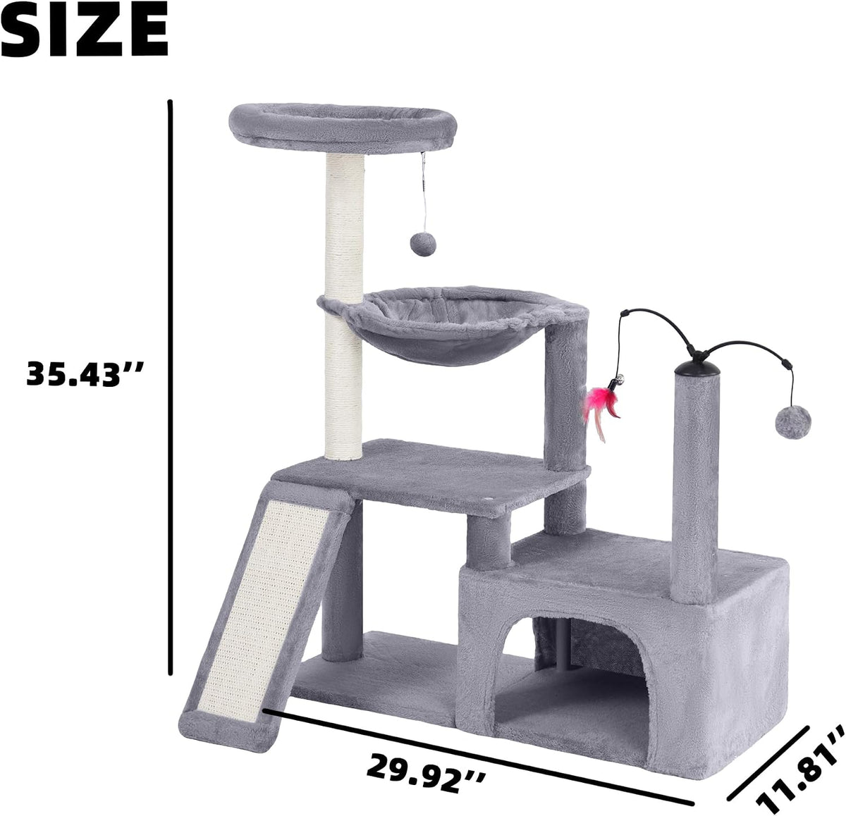 YUNIQUE Cat Tree with Cat Condo and Big Hammock, Grey – Essentials for Cats - 288 Grey - image 2