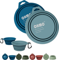 OHMO Collapsible Dog Bowls for Pet Travel, Coral&Brick Red - 2x12oz / Peacock&Light Blue