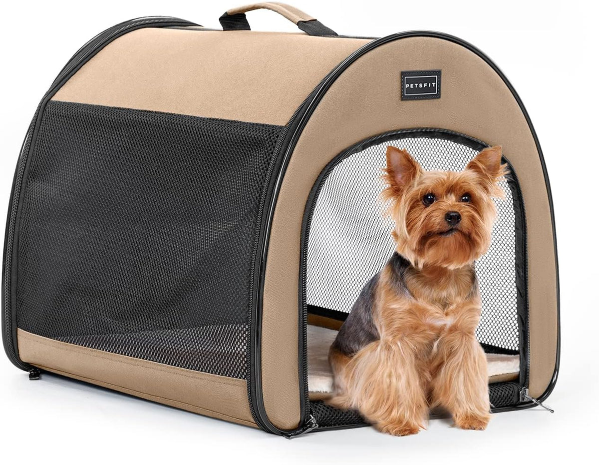 PETSFIT Portable Dog Crate, Travel Dog Crate, Roomy - Khaki / 16.5"L x 16.0"W x 19.0"H