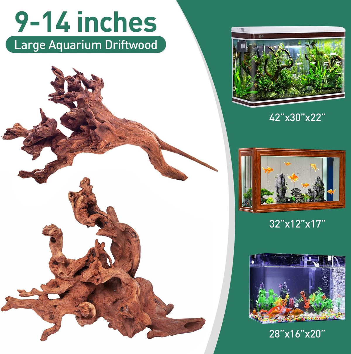 WDEFUN 3 PCS Natural Driftwood for Aquarium Decor Fish Tank - Mopani driftwood （10-14 inch pack of 2） - image 2