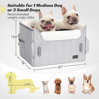 PETSFIT Dog Booster Car Seat, Waterproof PU Leather Car Seat for Dogs with Patented Safe Buckles, 2 Clip-On Safety Leashes, Suitable for 2 Small Dogs or a Medium Dog (Medium, Grey)