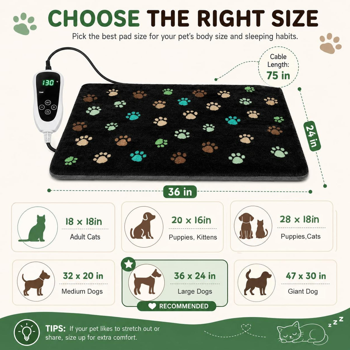Large Dog Heating Pad 36x24 in with Normally Open Function – Essentials for Dogs - Black / 36 x 24 in - image 2
