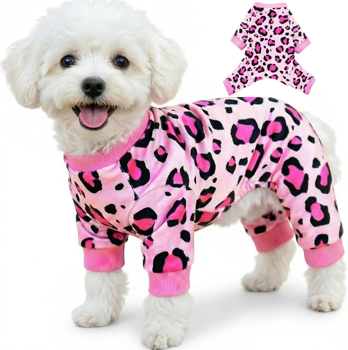 Dog Pajamas Pjs, Vet-Approved Snuggly Onesie for Puppy Small Medium Dog M – Essentials for Dogs - 02 Pink Leopard / XXL (20-26 lb) Chest: 21.7"