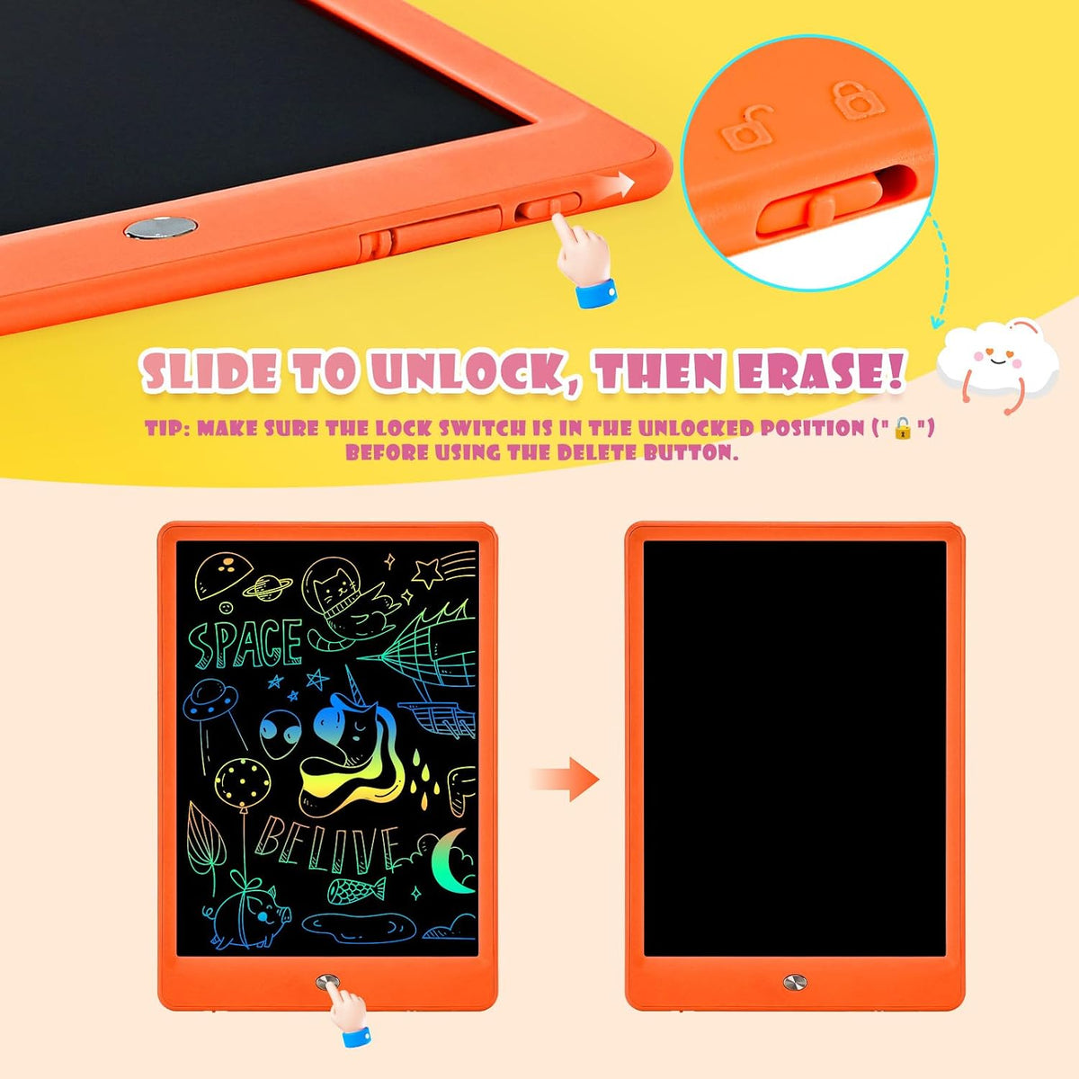 EooCoo Kids LCD Writing Tablet, Stocking Stuffers for Toddler - 10”orange - image 4