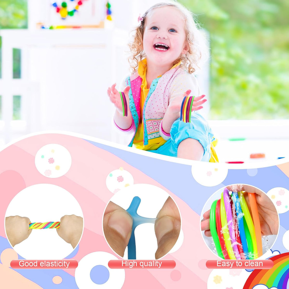 100 PCS Colorful Stretchy Fidget Strings Sensory Toys - image 3