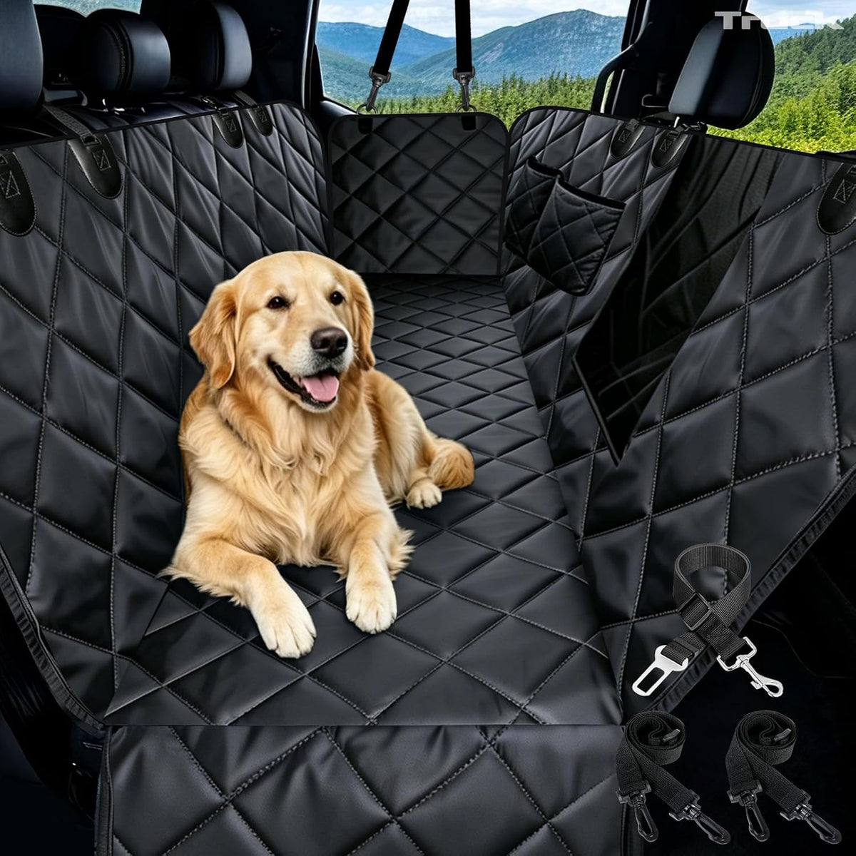 Dog Car Seat Cover for Back Seat with Safety Belt Universal Fit – Essentials for Dogs - Black / Truck