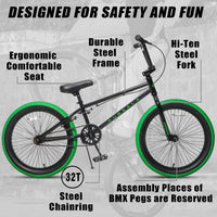 cubsala Crossea 18 20 Inch Kids Freestyle BMX Bike for 5-13 Years Old – Fun for Kids & Family - Black & Green / 20 Inch / Without Pegs - image 2