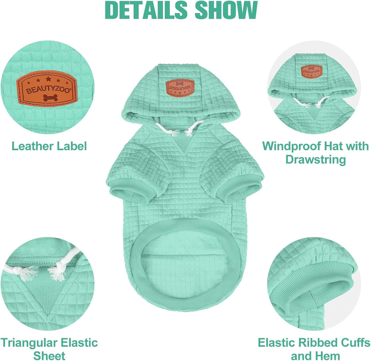Small Dog Hoodie,Warm Winter Dog Sweater with Pocket & Leash Hole – Essentials for Dogs - Mint Green / S (Back: 12",Chest: 16", Neck: 10") - image 4