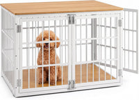 DUMOS Dog Crate Furniture 38 Inch Indoor Crate Dog Cage Wooden Kennel – Essentials for Dogs - White / 38.2"L x 25.0"W x 27.9"H / 1