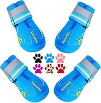 QUMY Dog Shoes for Large Dogs, Medium Dog Boots & Paw Protectors for Winter Snowy Day, Summer Hot Pavement, Waterproof in Rainy Weather, Outdoor Walking, Indoor Hardfloors Anti Slip Sole Blue 7
