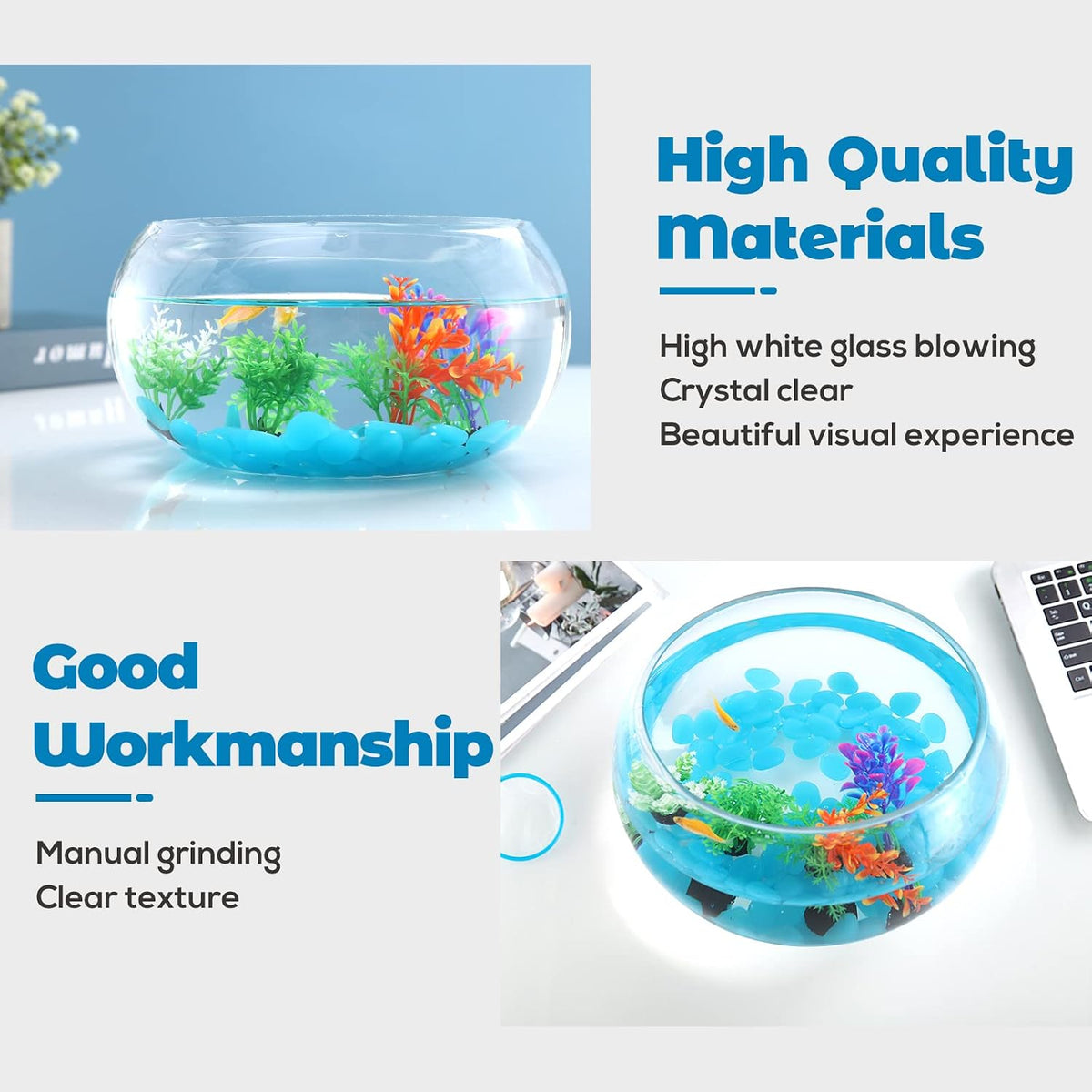 2 Gallon Glass Fish Bowl with Decor - 1 gal fish bowl - image 3