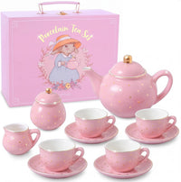 Giggle & Honey white floral tea party set for girls with porcelain teapot, cups and carrying case - view 2