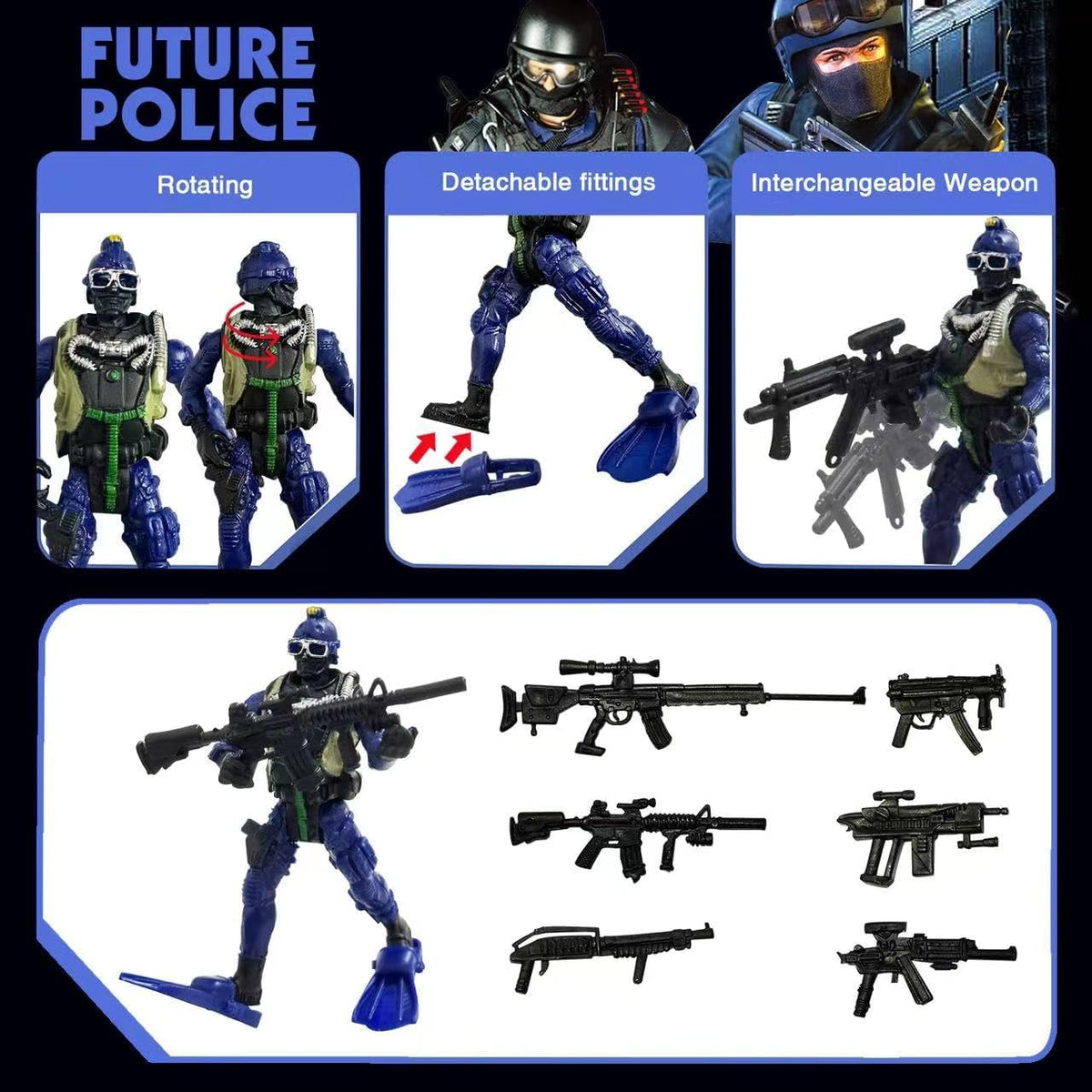 Army Men Action Figures, Soldiers Toys with Weapons for Boys 4-7 - Dark Blue - image 4