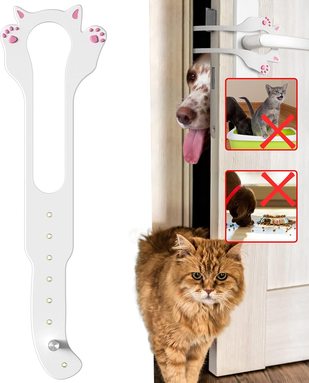 Cat Door Latch Holder, 8 Adjustable Sizes Flexible Cat Door Stopper – Essentials for Cats - 1*white