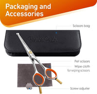 Fenice Peak 6'' Small Straight Scissors Lightweight Dog and Cat Grooming Scissors with Safety Round Tip JP440C Stainless Steel Sharp Blades for Body Facial Nose Ear and Paw Hair Easy Use